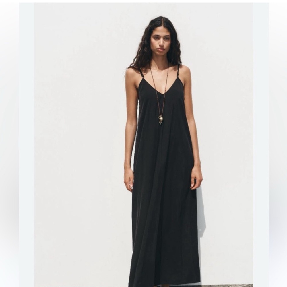 ZARA Black Voluminous Maxi Dress With Strap Detail. XL NWT